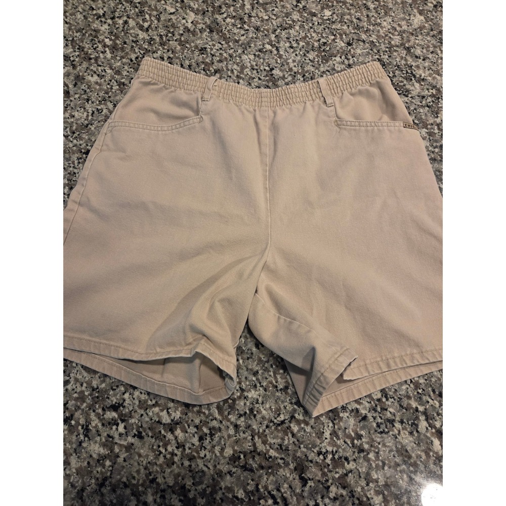 Chic Twill Shorts Womens Average Tan Khaki Elastic Waist High Rise Pockets